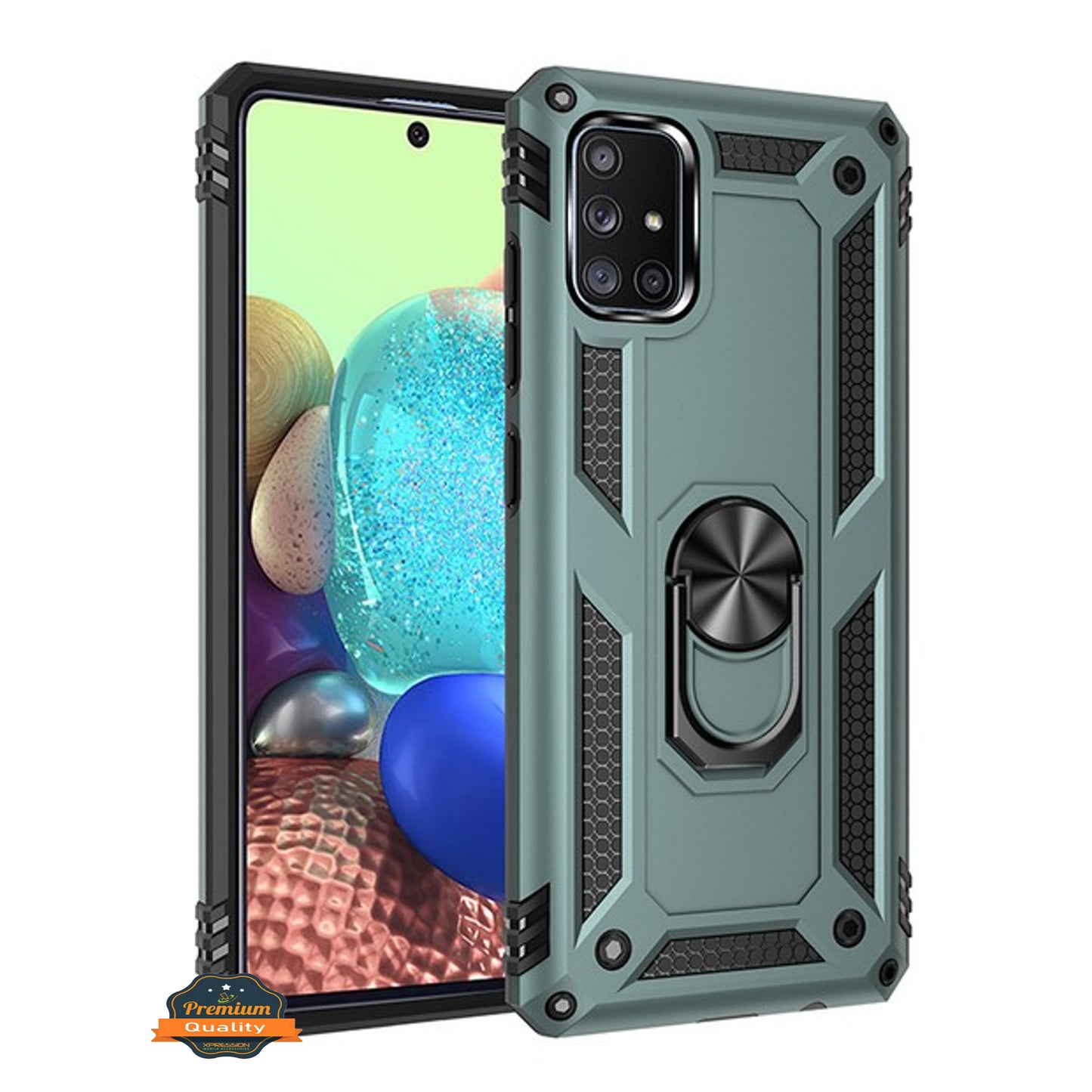 For Samsung Galaxy A71 5G Shockproof Hybrid Dual Layer PC + TPU with Ring Stand Metal Kickstand Heavy Duty Armor Shell Phone Case Cover