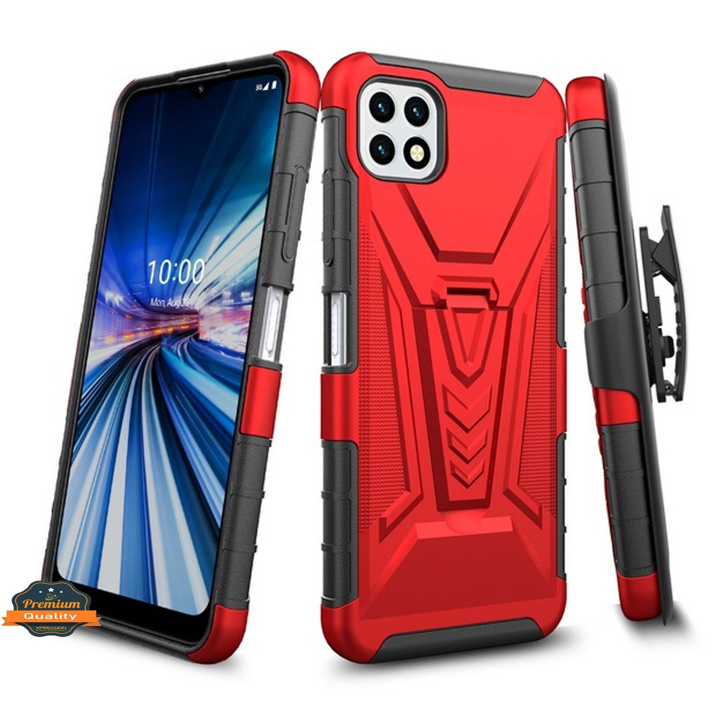 For Samsung Galaxy A22 5G Hybrid Armor Kickstand with Swivel Belt Clip Holster Heavy Duty 3 in 1 Defender Shockproof Rugged Phone Case Cover