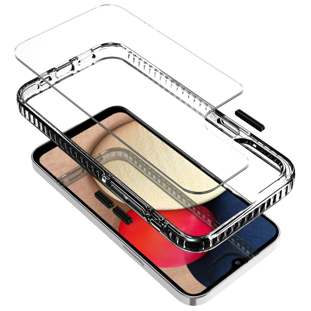 For Samsung Galaxy A02S Crystal Transparent Rugged Shockproof Hybrid PC+TPU Colorful Buttons Military Grade Protection Back Phone Case Cover