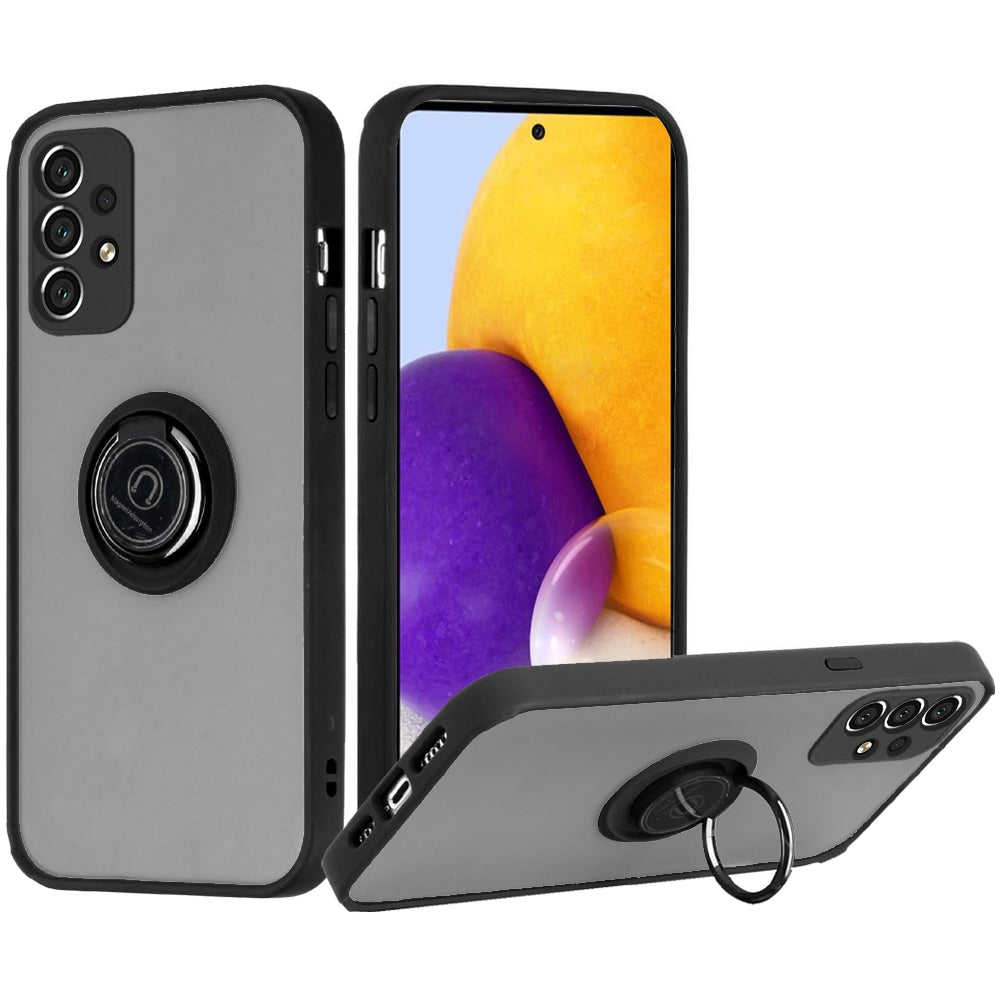 For Samsung Galaxy A73 5G Hybrid PC and TPU Shockproof with 360° Rotation Ring Magnetic Metal Stand & Covered Camera Phone Case Cover
