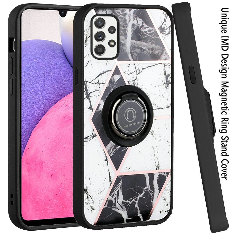 For Samsung Galaxy A33 5G Unique Marble Design with Magnetic Ring Kickstand Holder Hybrid TPU Hard PC Shockproof Armor Phone Case Cover