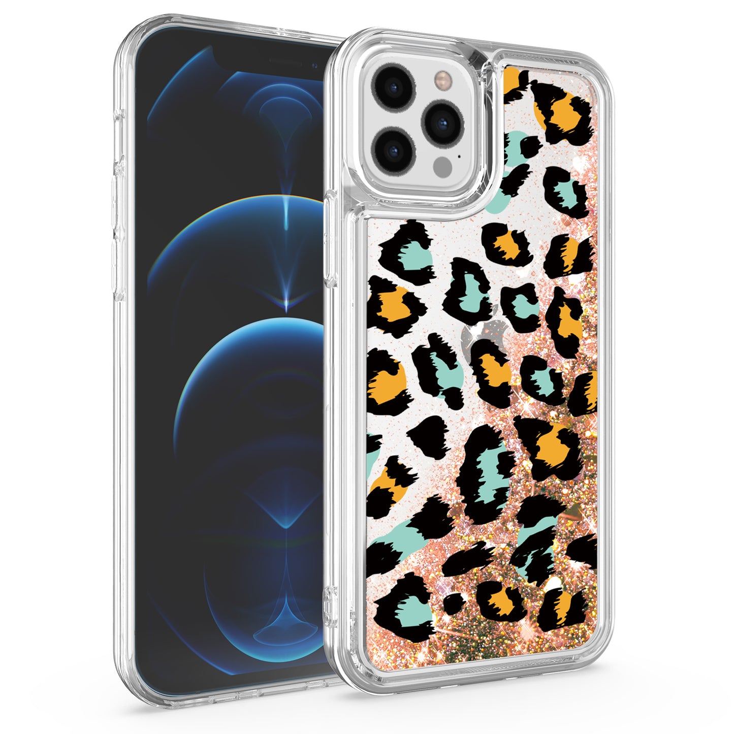 For Apple iPhone 13 Pro Max (6.7") Waterfall Quicksand Flowing Liquid Water Glitter Flower Design Bling Shockproof TPU Hybrid Protective Phone Case Cover