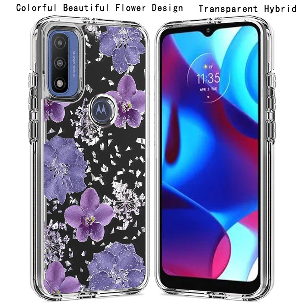 For Motorola Moto G Power 2022 Glitter Flowers Floral Print Pattern Clear Design Shockproof Hybrid Fashion Sparkle Rubber TPU Phone Case Cover