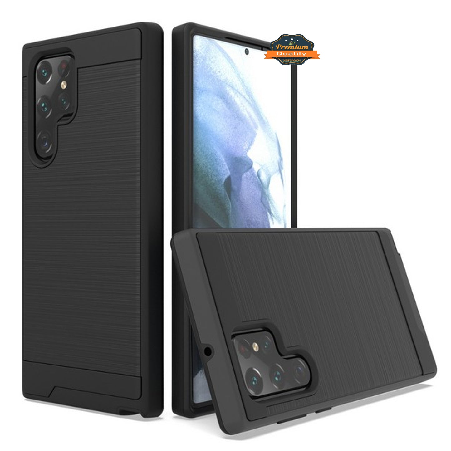 For Samsung Galaxy S23 /Plus /Ultra Slim Fit Rugged TPU + Hard PC Brushed Metal Texture Hybrid Dual Layer Armor Shockproof Phone Case Cover