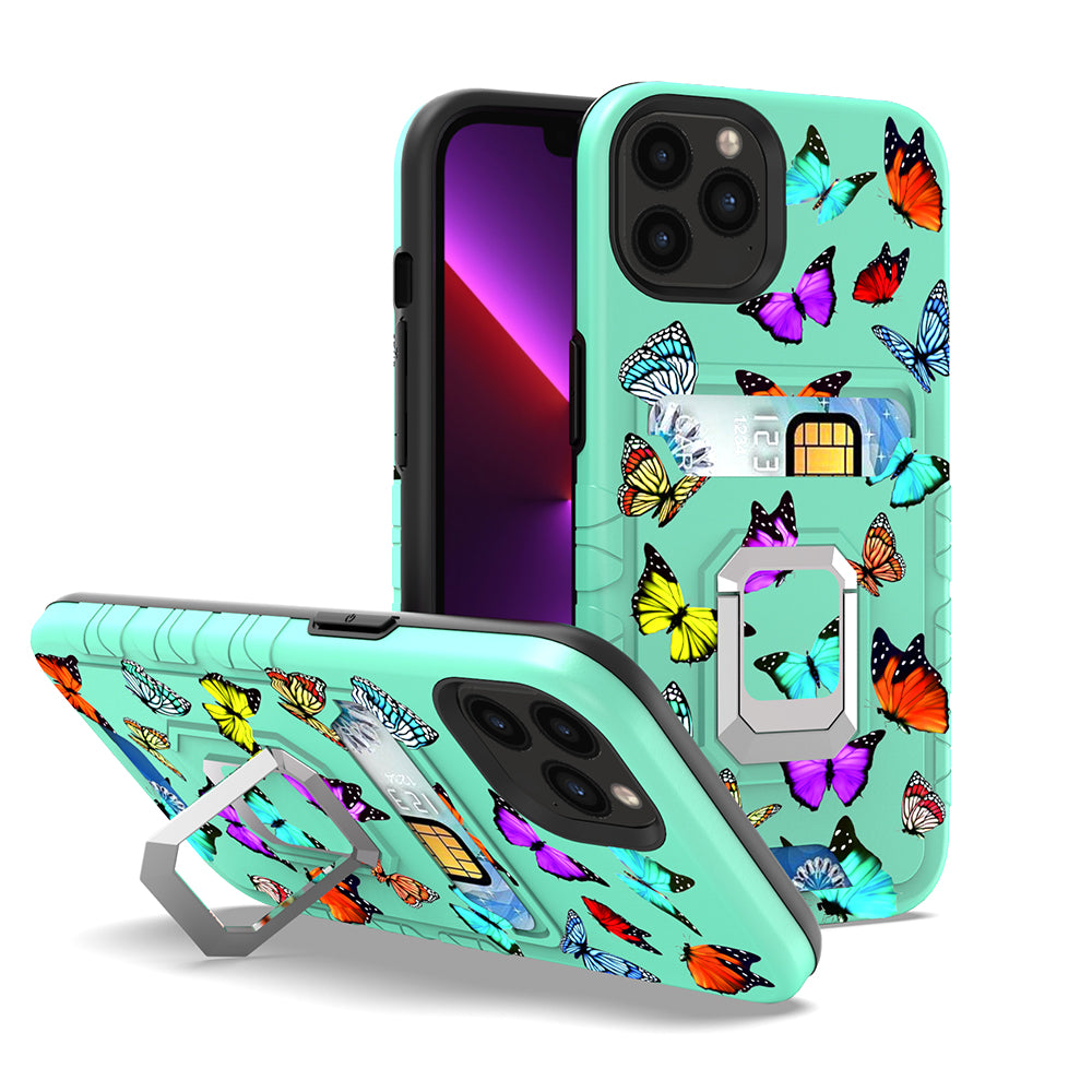 For Apple iPhone 14 Pro Max (6.7") Stylish Wallet with Credit Card Holder & Magnetic Stand Ring Heavy Duty Hybrid Phone Case Cover