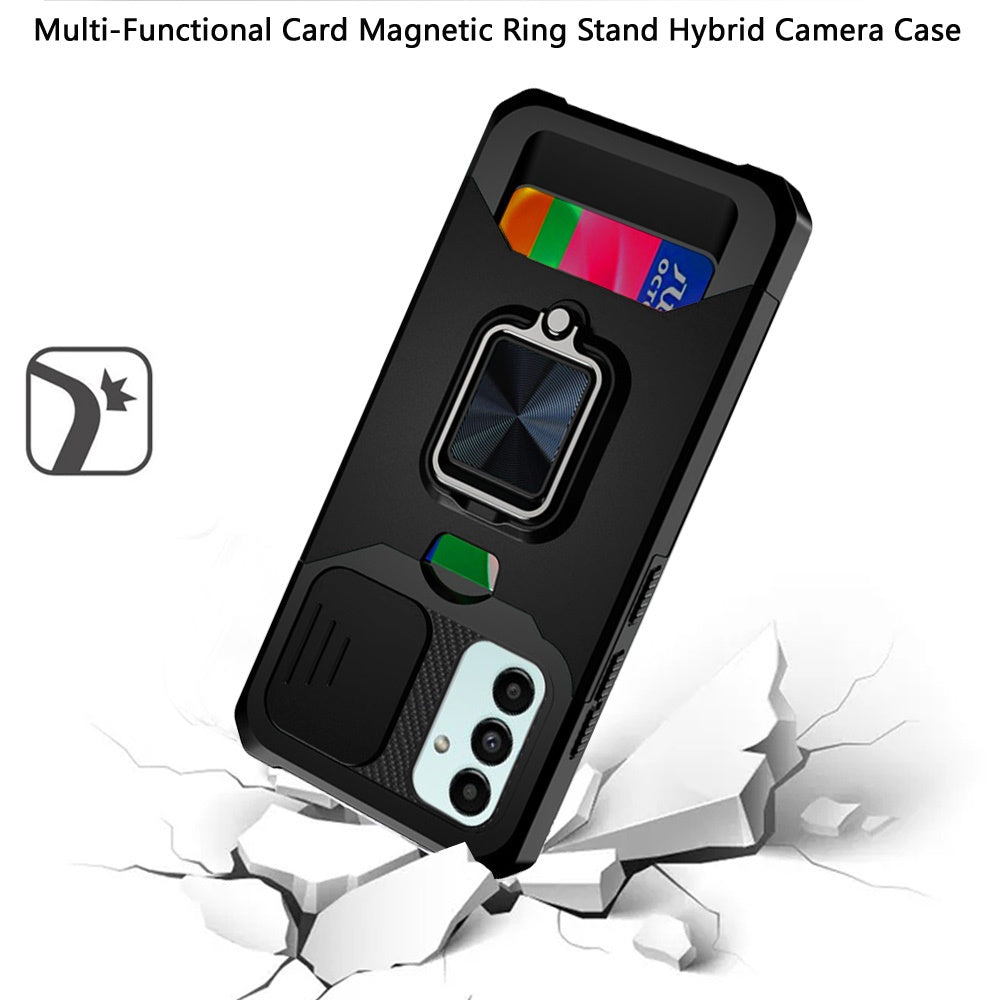 For Samsung Galaxy A13 4G 2022 Wallet Case with Ring Stand & Slide Camera Cover Credit Card Holder, Military Grade Hard Phone Case Cover