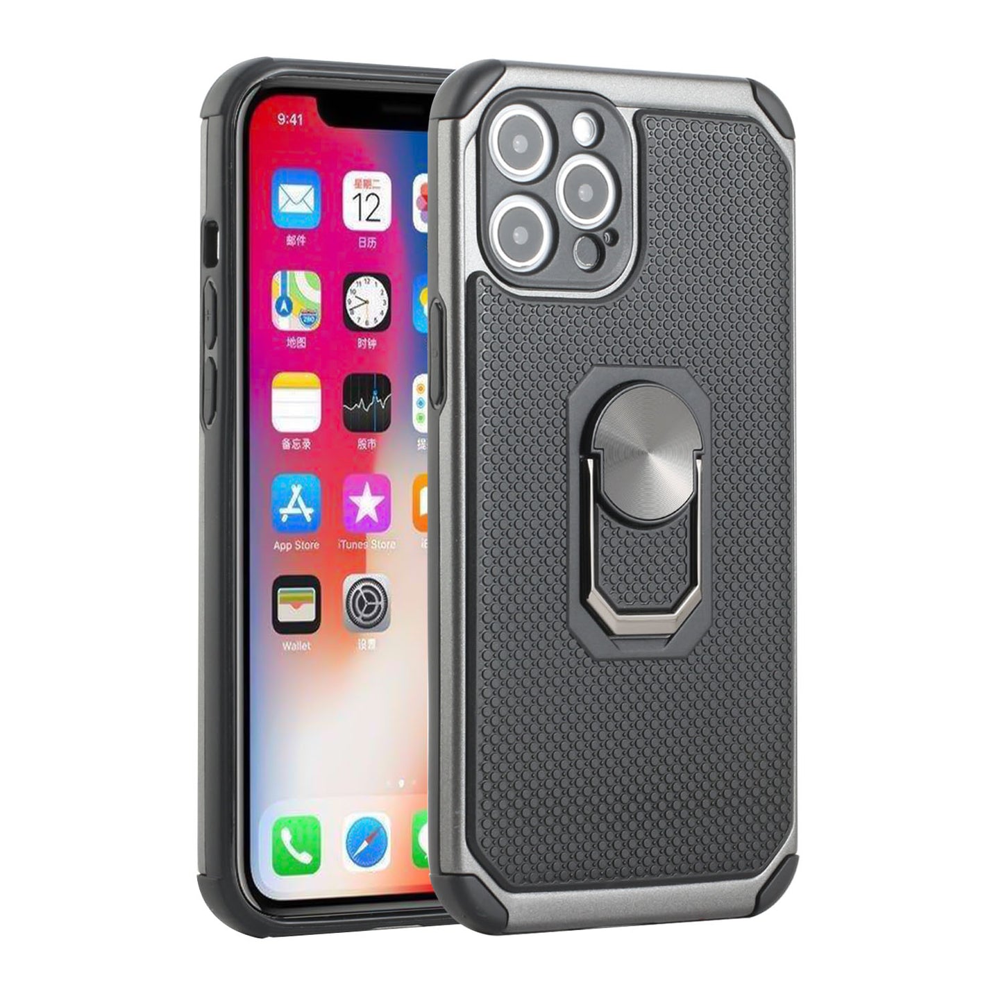 For Apple iPhone 11 (6.1") Slim Rugged TPU Shockproof Hybrid with Magnetic Ring Stand Holder Phone Case Cover