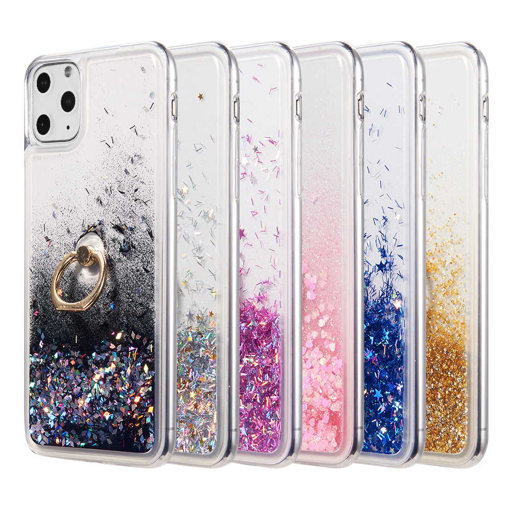For Samsung Galaxy A13 5G Hybrid Bling Liquid Quicksand Glittering Sparkle TPU Rubber PC with Ring Stand Holder Kickstand Phone Case Cover