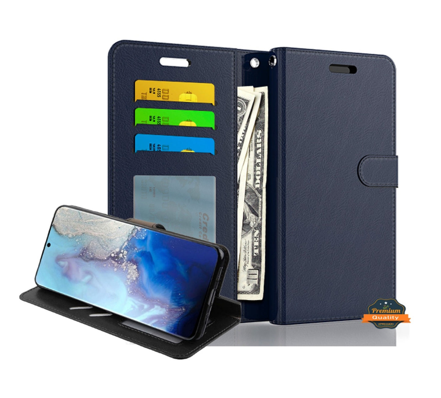 For Samsung Galaxy A13 5G Wallet PU Leather Pouch with Credit Card Slots ID Money Pocket, Stand & Strap Flip Pouch Protective Phone Case Cover