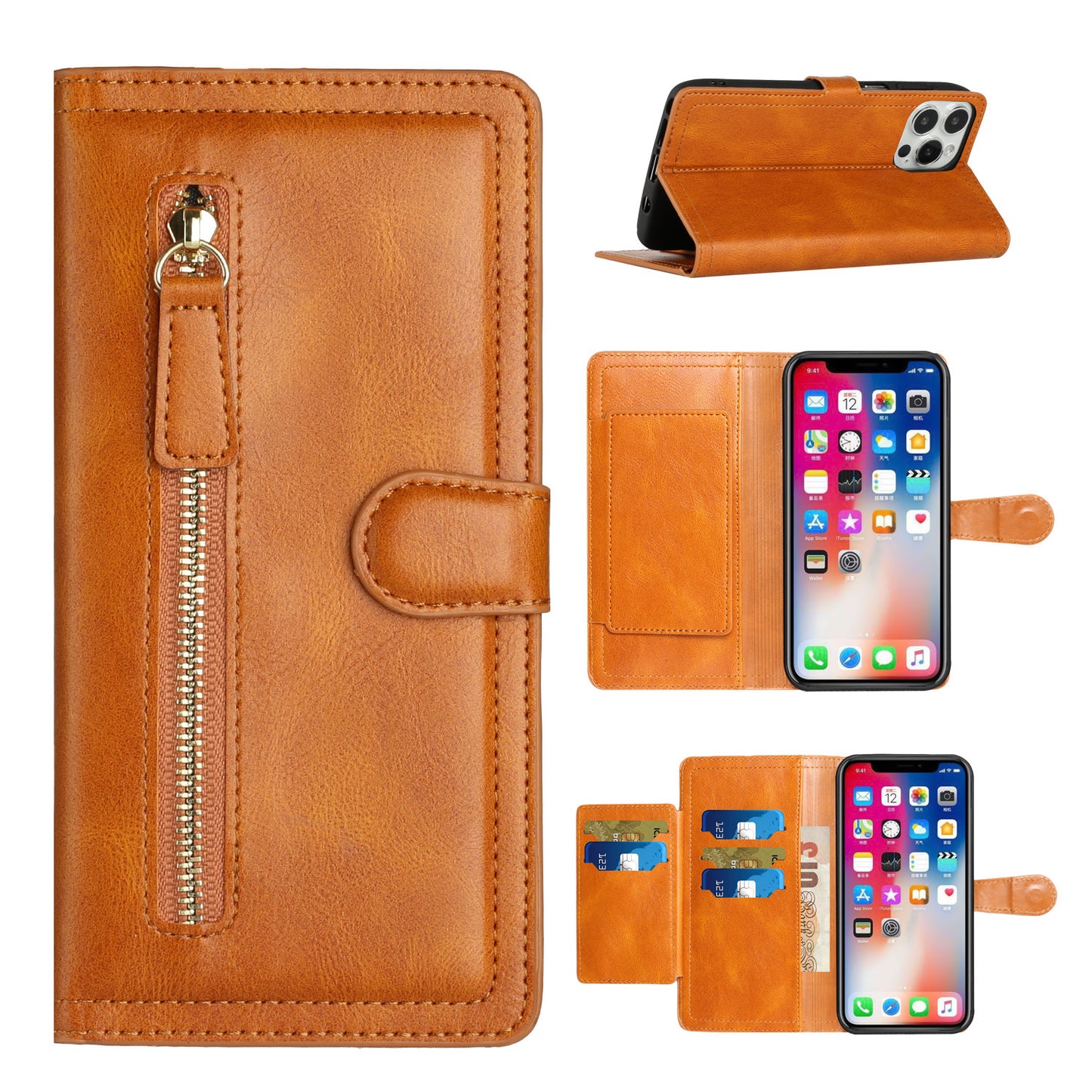 For Motorola Moto Edge (2022) Multi Credit Card Holder Zipper Storage PU Leather Wallet Pockets Double Flap Pouch Flip Phone Case Cover