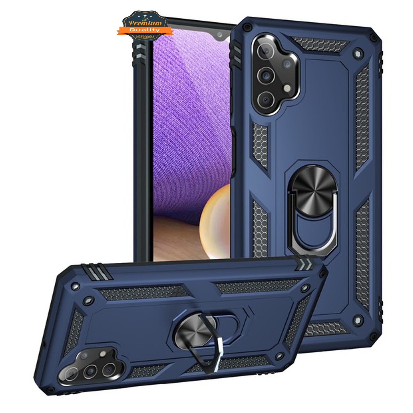 For Samsung Galaxy A32 5G Shockproof Hybrid Dual Layer PC + TPU with Ring Stand Metal Kickstand Heavy Duty Armor Shell Phone Case Cover