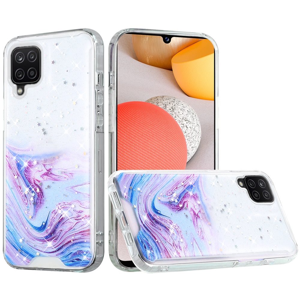 For Samsung Galaxy A42 5G Pattern Clear Design Transparent Glitter Bling Hybrid Plastic Hard Back TPU Bumper Rubber Phone Case Cover