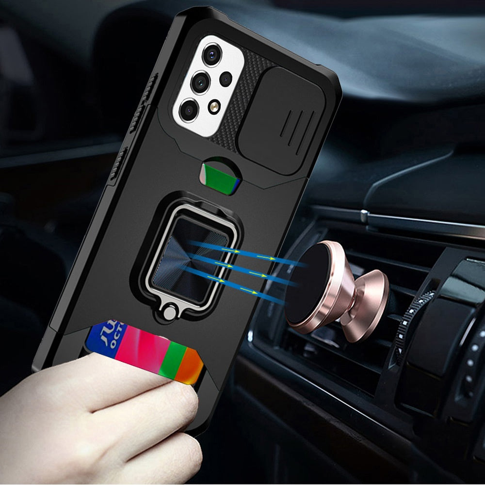 For Samsung Galaxy A23 5G Wallet Case with Ring Stand, Slide Camera Cover & Credit Card Slot Holder, Military Grade Hard Phone Case Cover