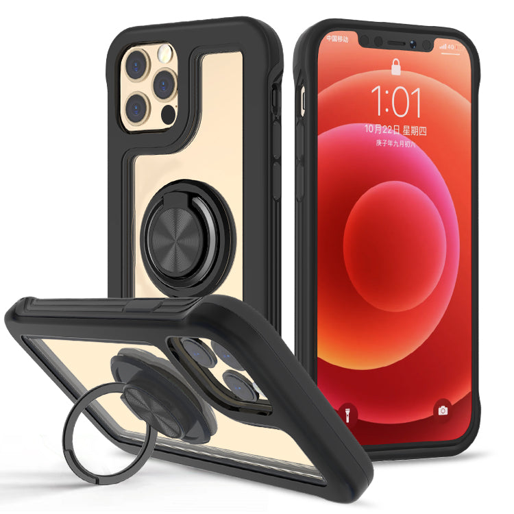 For Samsung Galaxy A03S Transparent Magnetic Ring Stand Hybrid 360 Degree Rotation Kickstand Armor Bumper Defender Phone Case Cover