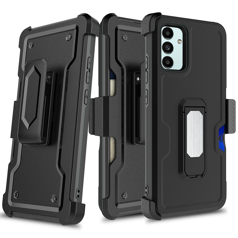 For Samsung Galaxy A13 4G Armor Belt Clip with Credit Card Holder ID Slot, Holster, Kickstand Protective Full Body Heavy Duty Hybrid Phone Case Cover