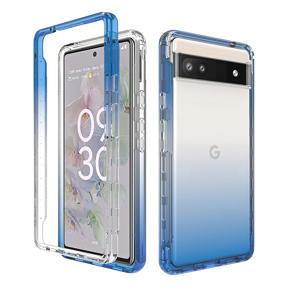 For Google Pixel 6A Dual Layer Hybrid Clear Gradient Two Tone Transparent Shockproof Rubber Hard Protective Frame Phone Case Cover