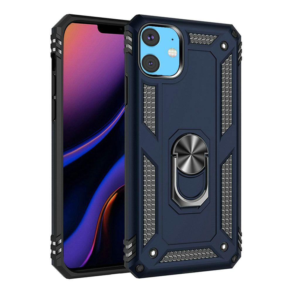 For Apple iPhone 11 (6.1") Military Grade Rugged Dual Layers 2in1 Hard PC + TPU Shockproof Hybrid with Ring Kickstand Phone Case Cover