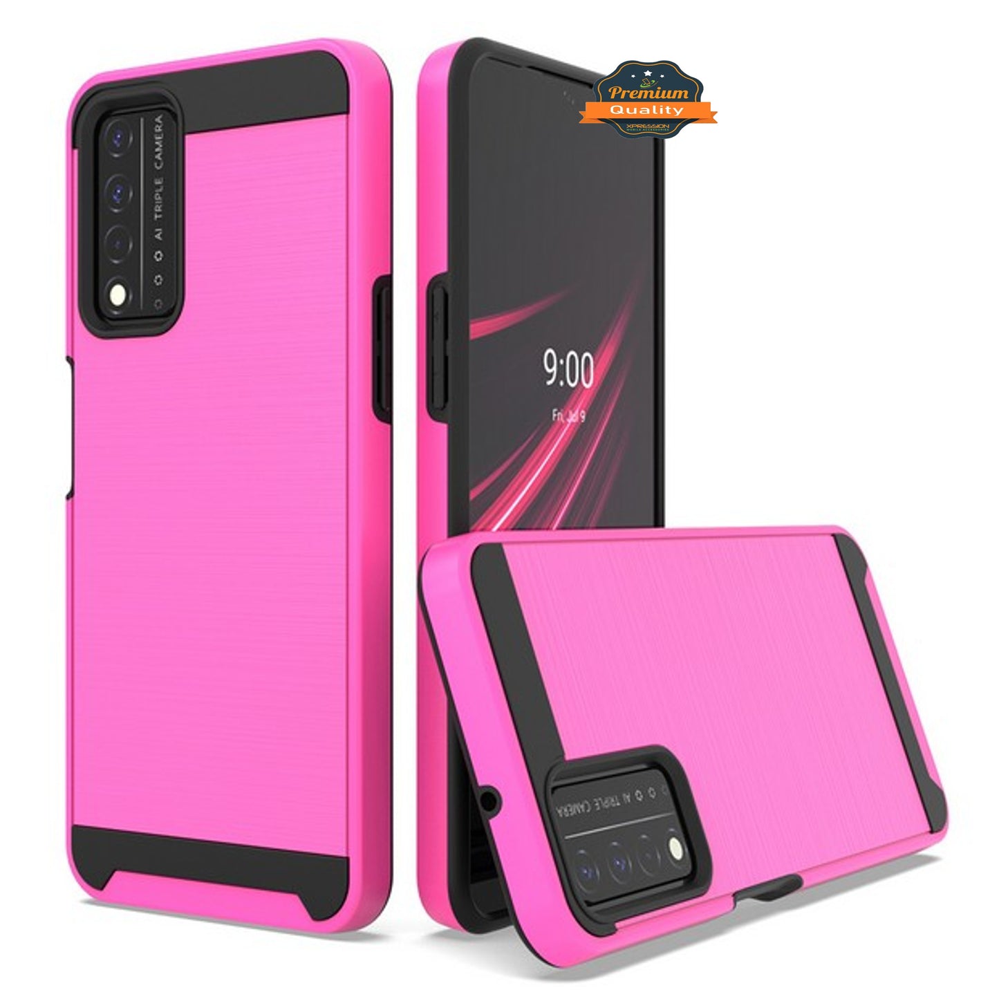 For TCL REVVL V Plus 5G Slim Rugged TPU + Hard PC Brushed Metal Texture Hybrid Dual Layer Defender Armor Shockproof Phone Case Cover