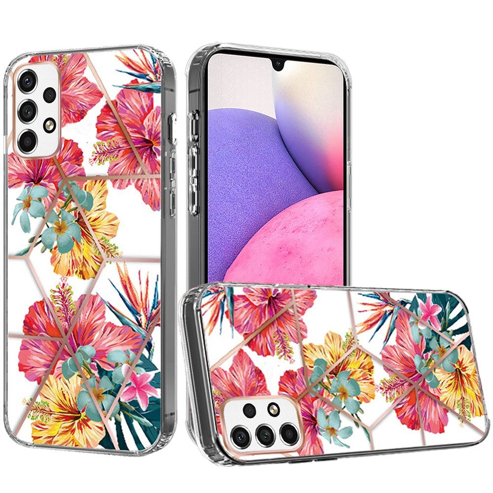 For Samsung Galaxy A33 5G Fashion Art Floral IMD Design Beautiful Flower Pattern Hybrid Protective Hard Rubber TPU Slim Phone Case Cover