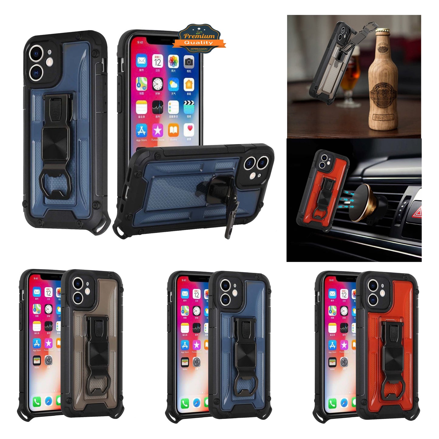 For Samsung Galaxy A02S Heavy Duty Military Grade Rugged Hybrid with Magnetic Kickstand, Carabiner, Bottle Beer Opener Shockproof Phone Case Cover