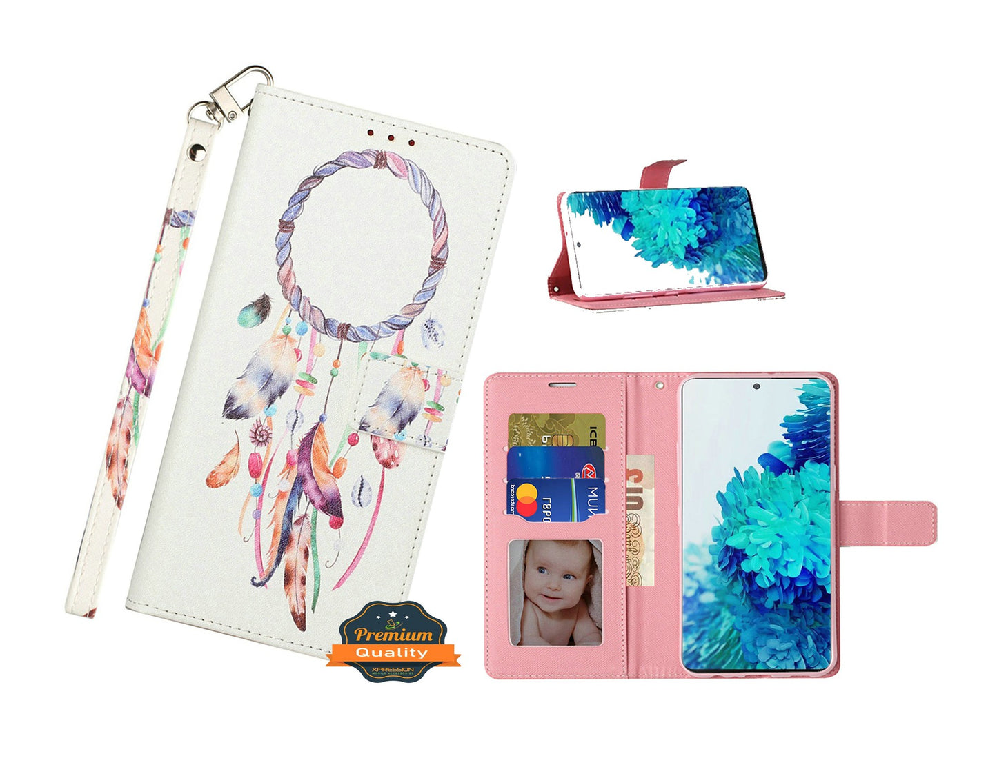 For Samsung Galaxy A22 5G Design Wallet Case ID Money Credit Card Holder Leather Folio Pocket Flip Pouch & Strap Phone Case Cover