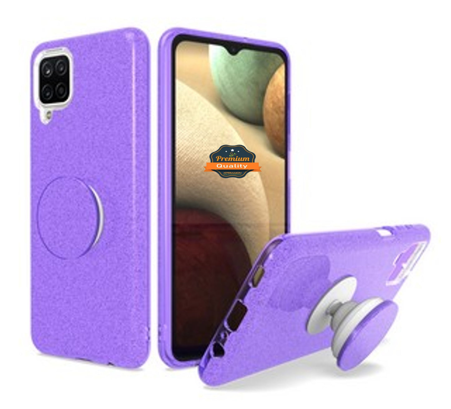For Samsung Galaxy A12 5G Premium Soft TPU Bling Glitter with Round Stand Expanding Pop Holder Protective Hybrid Slim Phone Case Cover