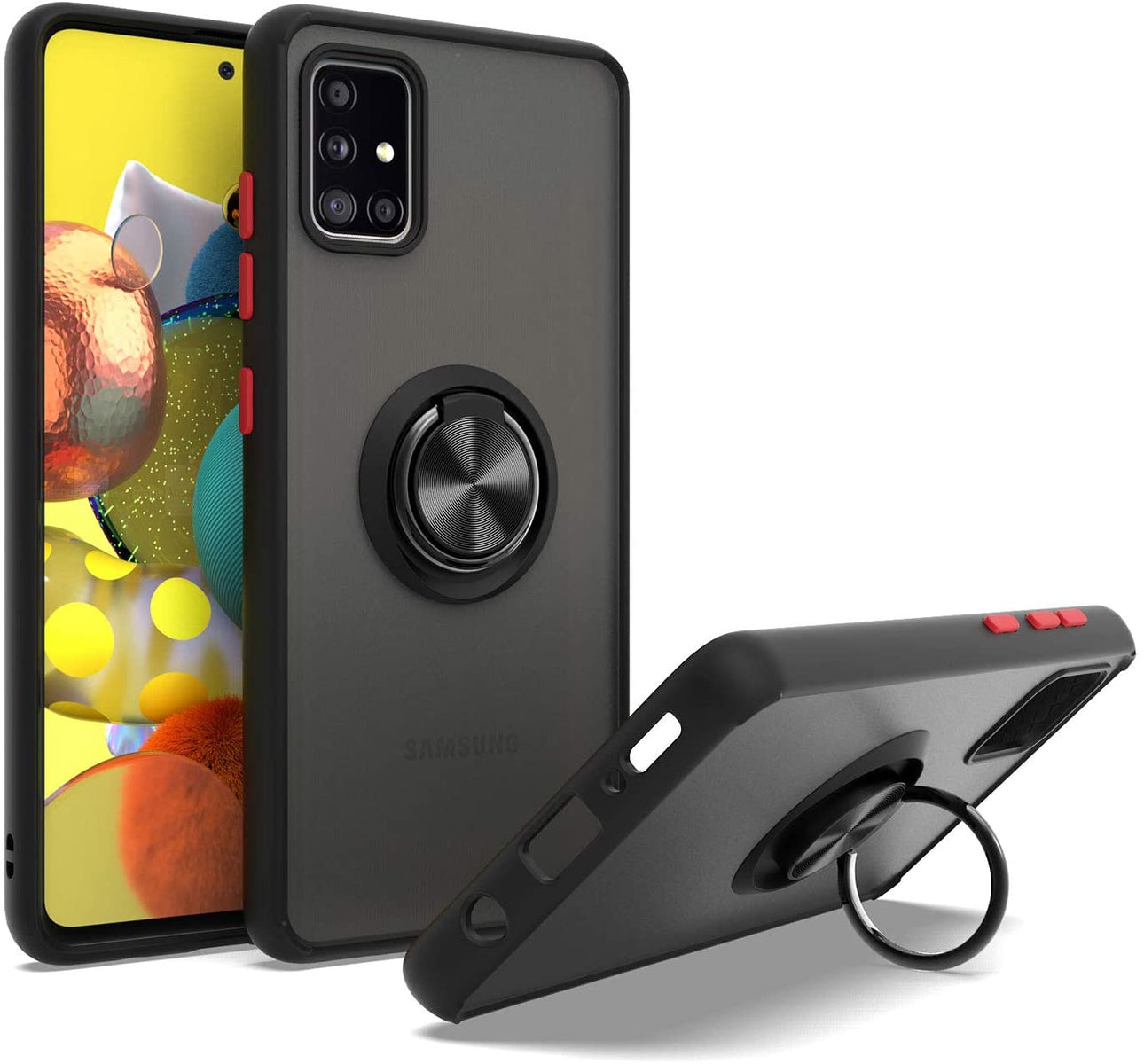 For Samsung Galaxy A13 5G Finger Ring Stand Holder Kickstand Hybrid Frosted Matte Silicone TPU Hard PC Frame Shock-Absorption Phone Case Cover