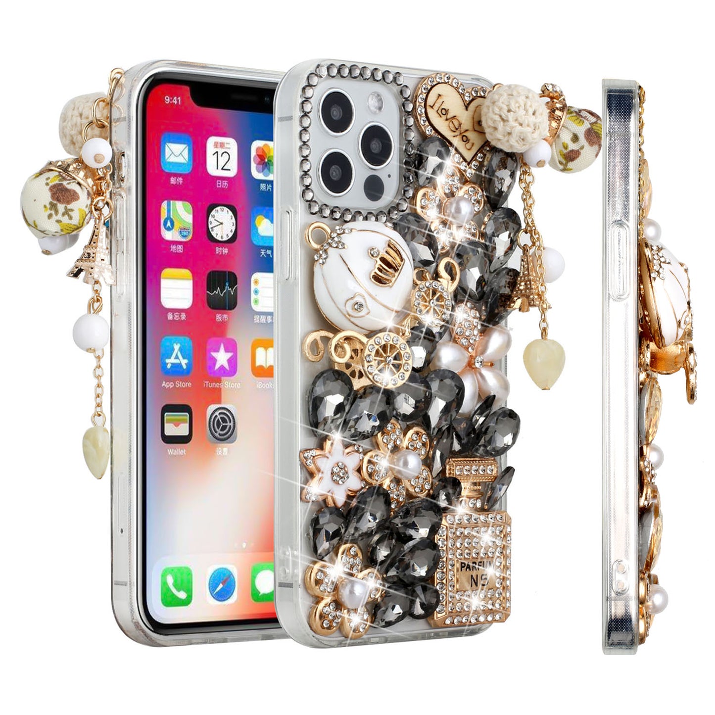 For Apple iPhone 11 (6.1") Bling Clear Crystal 3D Full Diamonds Luxury Sparkle Rhinestone Hybrid Protective Phone Case Cover