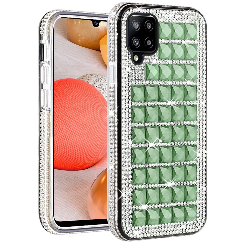 For Samsung Galaxy A42 5G Fashion Luxury 3D Bling Diamonds Rhinestone Jeweled Shiny Crystal Sparkle Hybrid TPU Bumper Hard Phone Case Cover