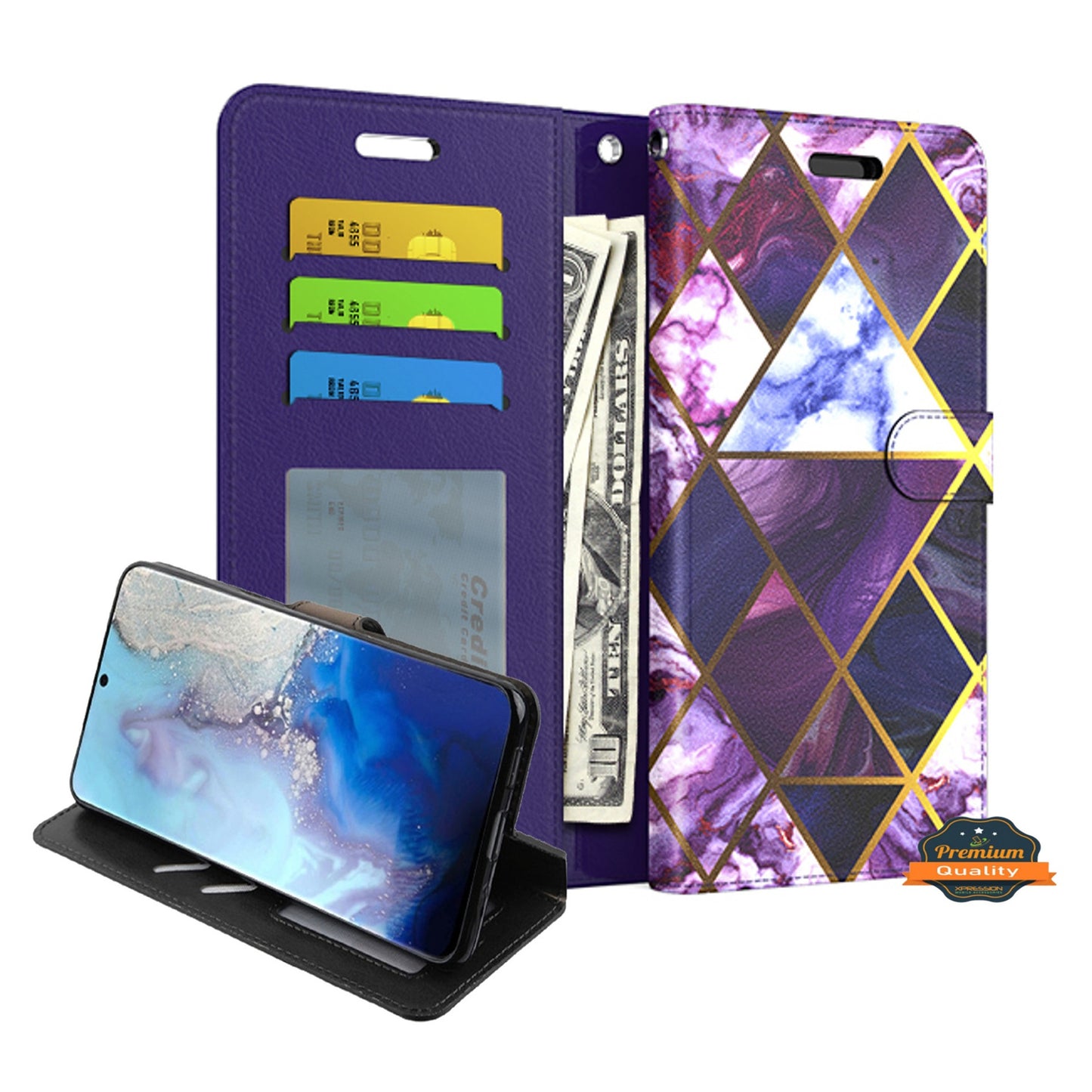 For Samsung Galaxy A13 5G Wallet PU Leather Pouch with Credit Card Slots ID Money Pocket, Stand & Strap Flip Pouch Protective Phone Case Cover