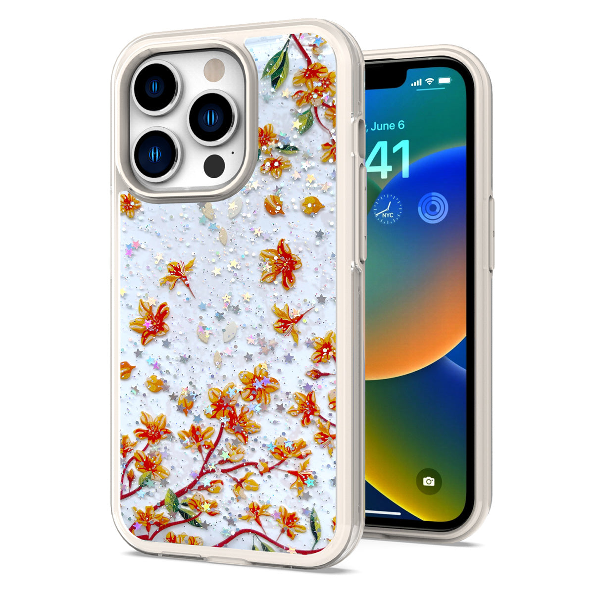 For Apple iPhone 11 (6.1") Sakura Spring Flowers Design Colorful Frame Hybrid Rubber TPU Hard PC Shockproof Rugged Slim Phone Case Cover