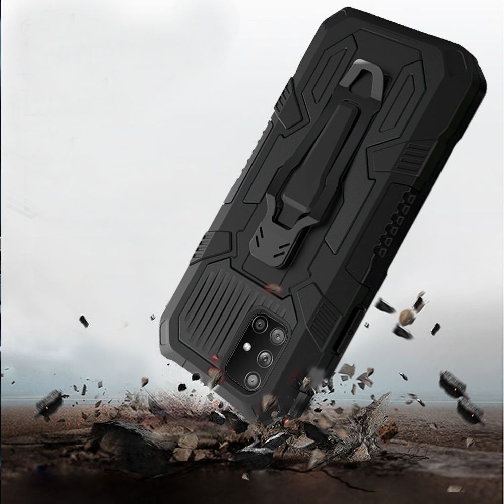 For Samsung Galaxy A71 5G Rugged Heavy Duty Dual Layers Hybrid Shockproof Shell with Built in Metal Clip Holder & Kickstand Phone Case Cover