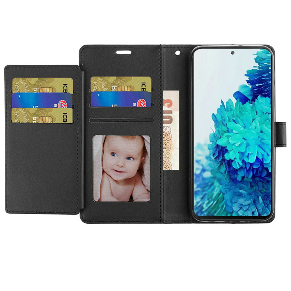 For Samsung Galaxy A03 Core Wallet Case PU Leather Credit Card ID Pocket Cash Holder Slot Dual Flip Pouch Folio Stand, Strap Black Phone Case Cover