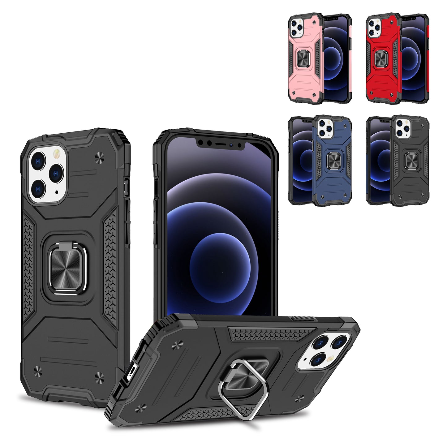 For Samsung Galaxy A02s Armor Hybrid with Ring Holder Kickstand Shockproof Heavy-Duty Durable Rugged Dual Layer Phone Case Cover