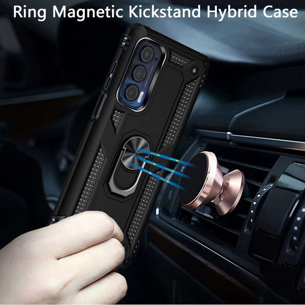 For Motorola Moto Edge 5G 2021 Hybrid Durable Dual Layer with 360 Rotatable Ring Stand Holder Kickstand Fit Magnetic Car Mount Phone Case Cover