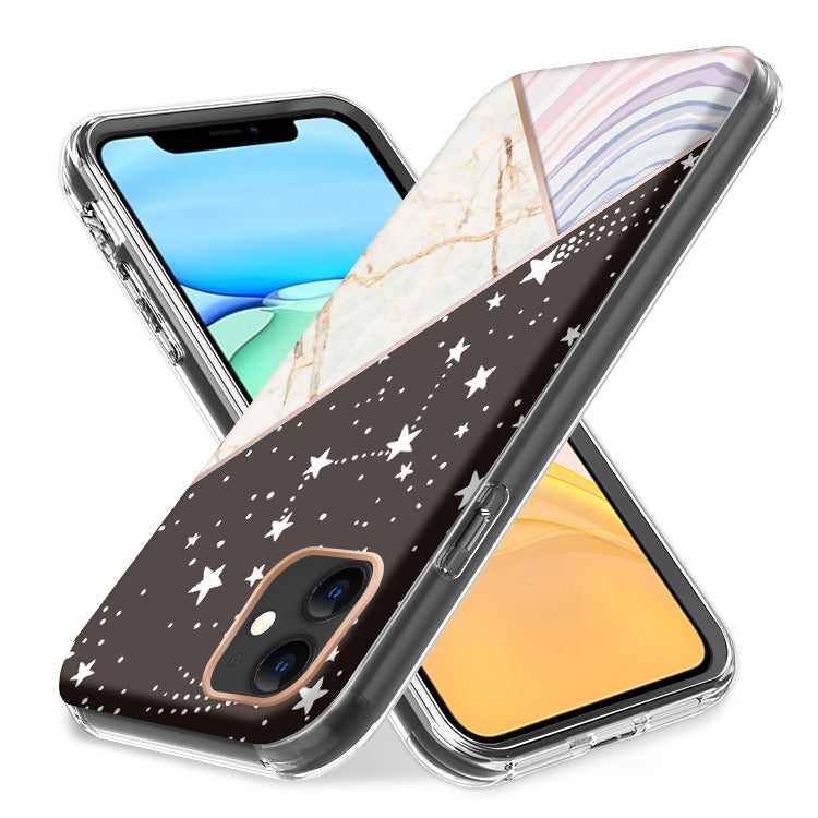 For Apple iPhone 13 (6.1") Dual Layer Hybrid Shockproof Fashion Design IMD Electroplating 2 in 1 Hard Plastic Rubber TPU Frame Armor Phone Case Cover