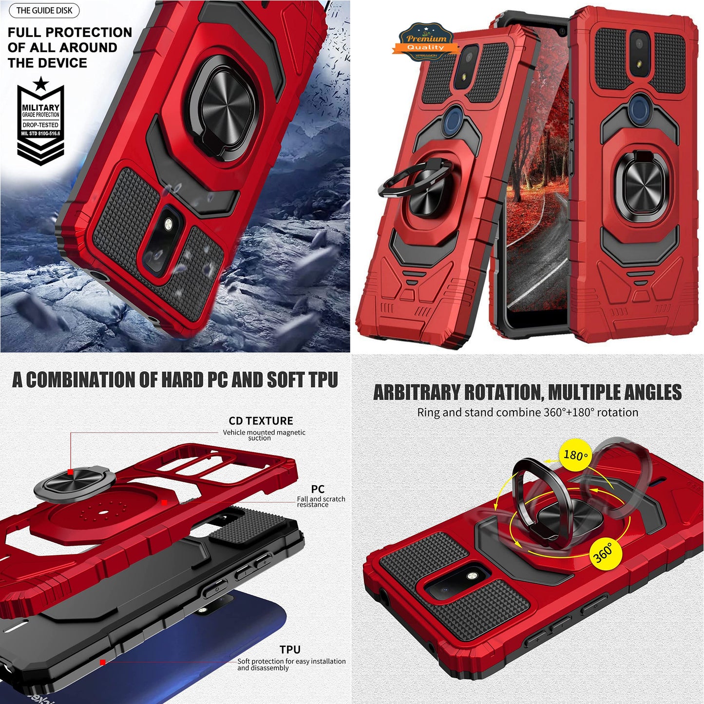 For Samsung Galaxy A03S Full-Body 2in1 Magnetic Car Mount Metal Ring Holder Kickstand Heavy Duty Hybrid Armor Phone Case Cover