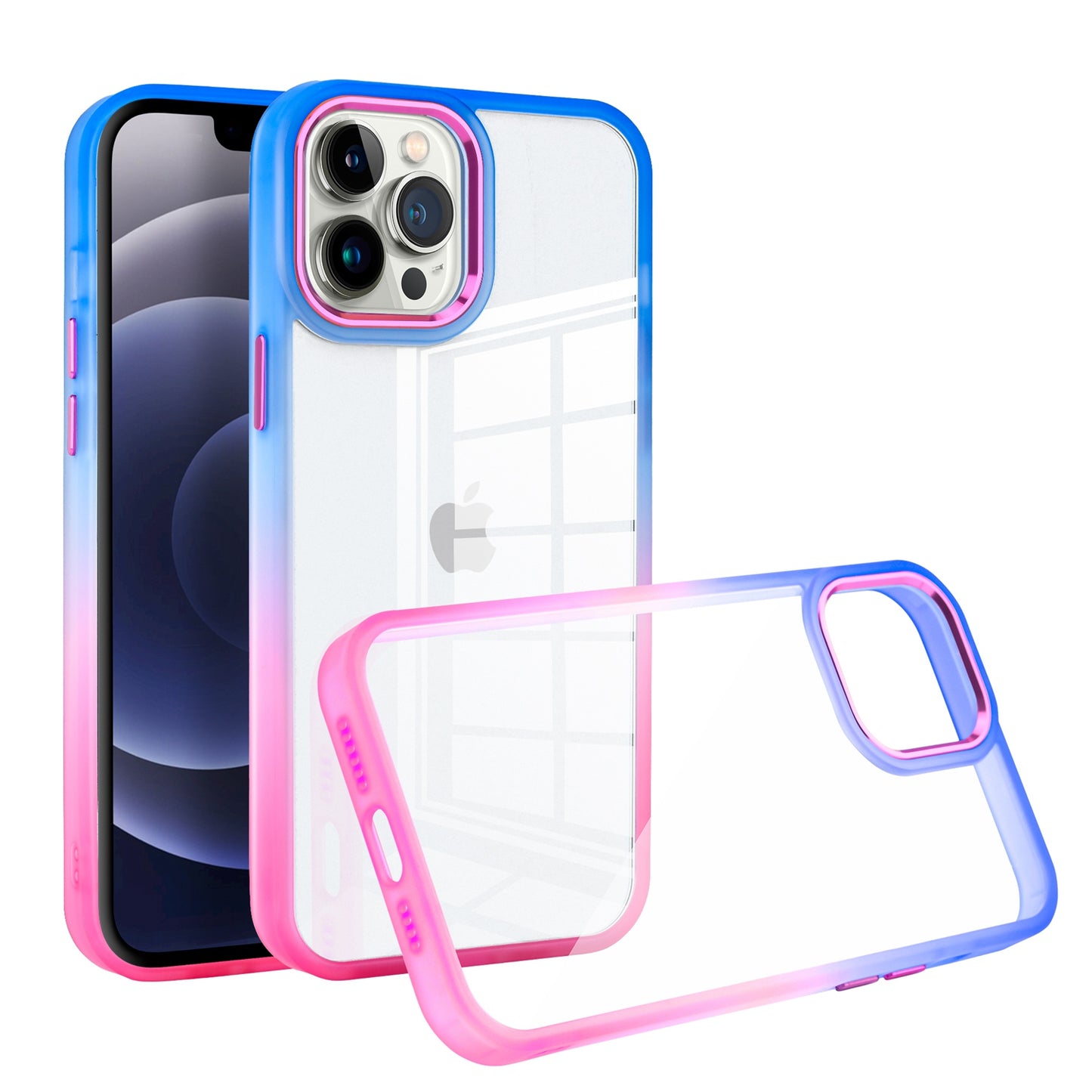 For Apple iPhone 13 Pro Max 6.7" Transparent Two Tone Gradient Colorful Frame Hybrid Rubber TPU Gummy Hard PC Phone Case Cover