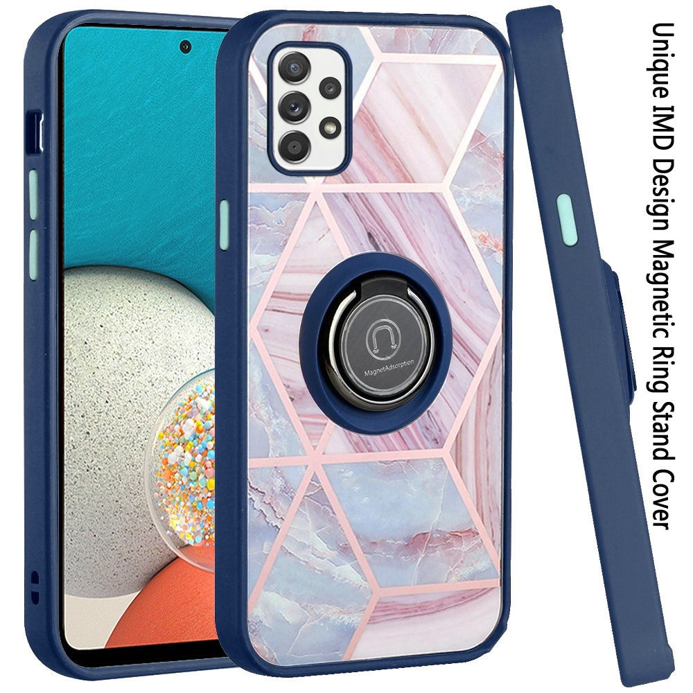 For Samsung Galaxy A53 5G Unique Marble Design with Magnetic Ring Kickstand Holder Hybrid TPU Hard PC Shockproof Armor Phone Case Cover