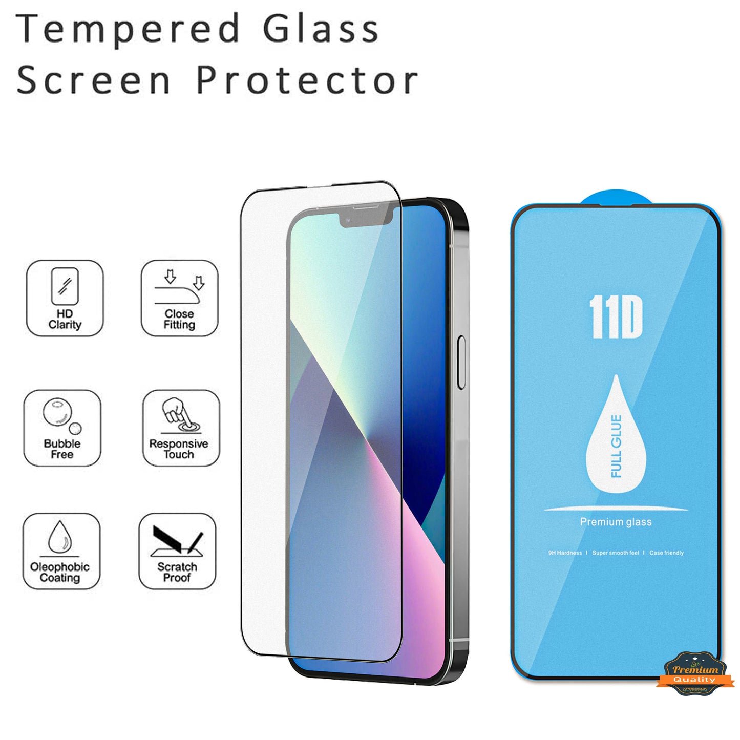 For Apple iPhone 14 Pro Max (6.7") Tempered Glass Screen Protector 11D Full Glue High Grade Alumina Tempered Glass Curved Screen Clear Screen Protector
