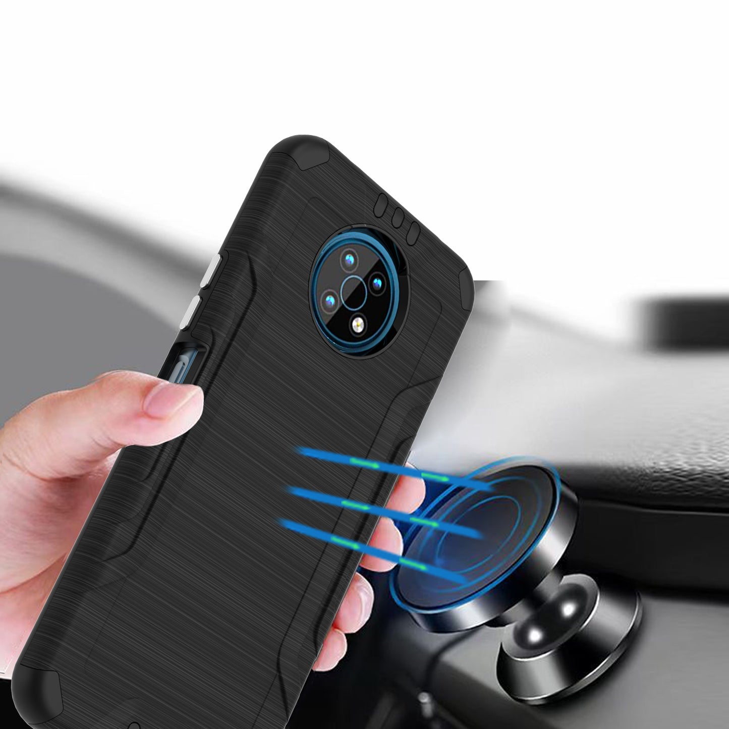 For Nokia G50 5G Hybrid Dual Layer Slim Defender Armor Tuff Metallic Brush Texture Finishing Shockproof Hard PC + Soft TPU Rubber Phone Case Cover