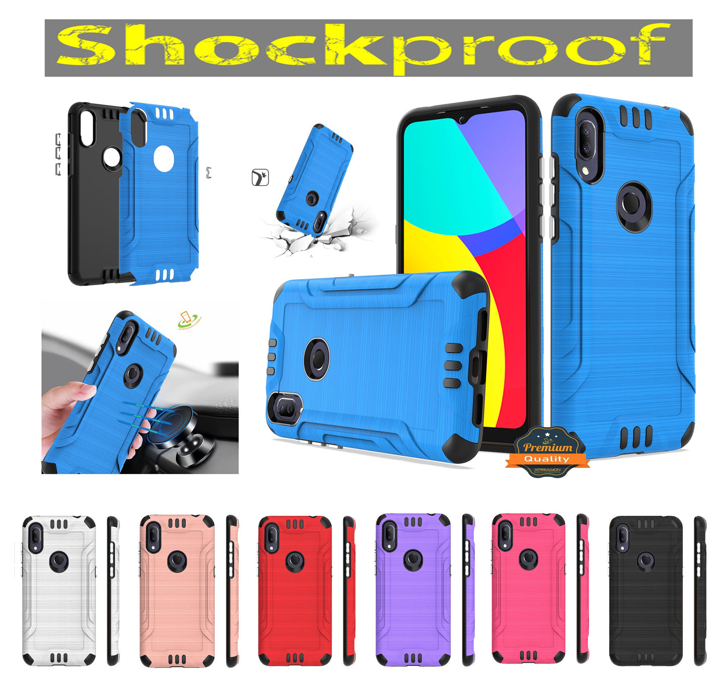 For Alcatel Insight Hybrid Dual Layer Slim Defender Armor Tuff Metallic Brush Texture Finishing Shockproof Hard PC + TPU Rubber Phone Case Cover