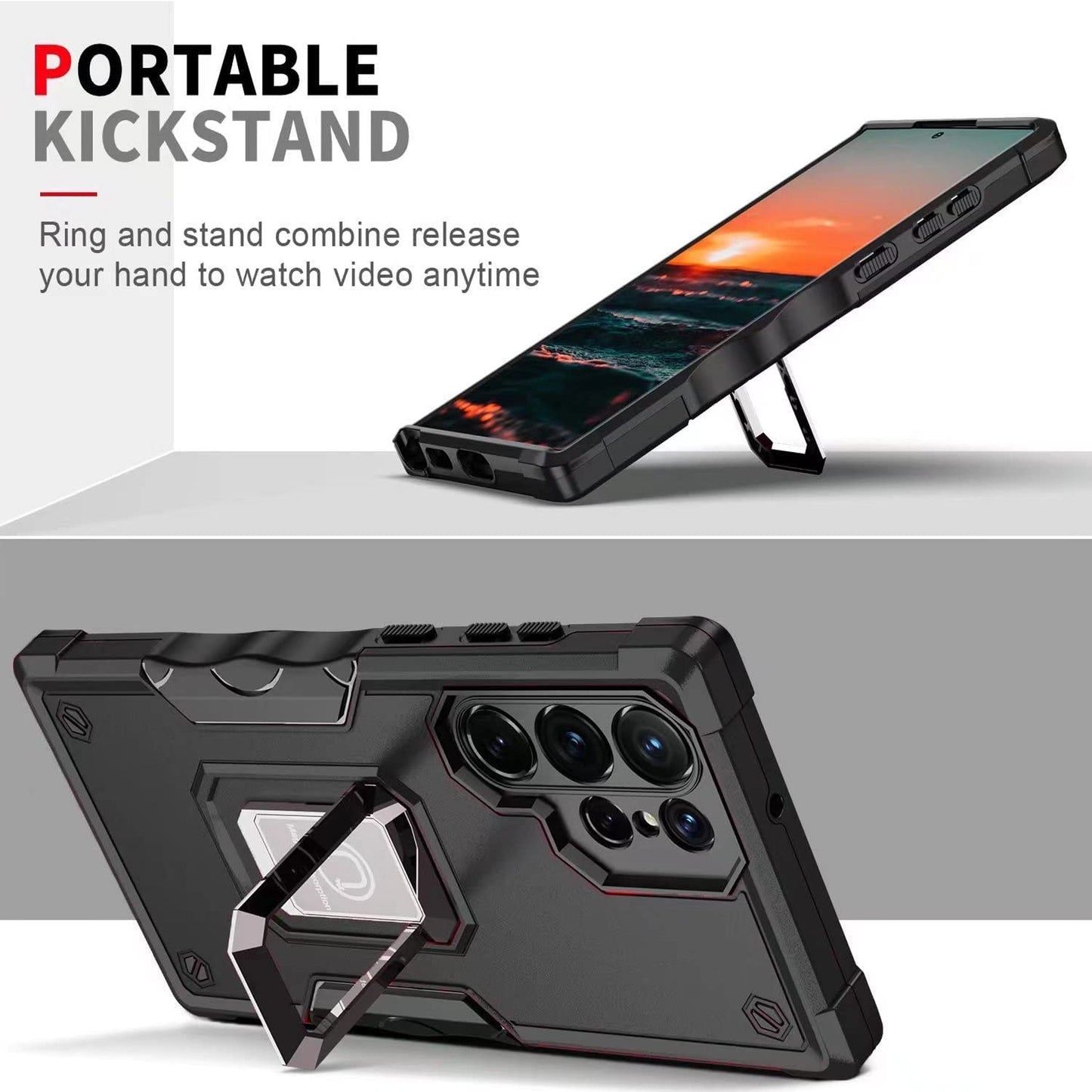 For Samsung Galaxy Z Fold 4 5G Heavy Duty Hybrid with Kickstand Ring Stand, Support Magnetic Car Mount Rugged TPU Shell Phone Case Cover