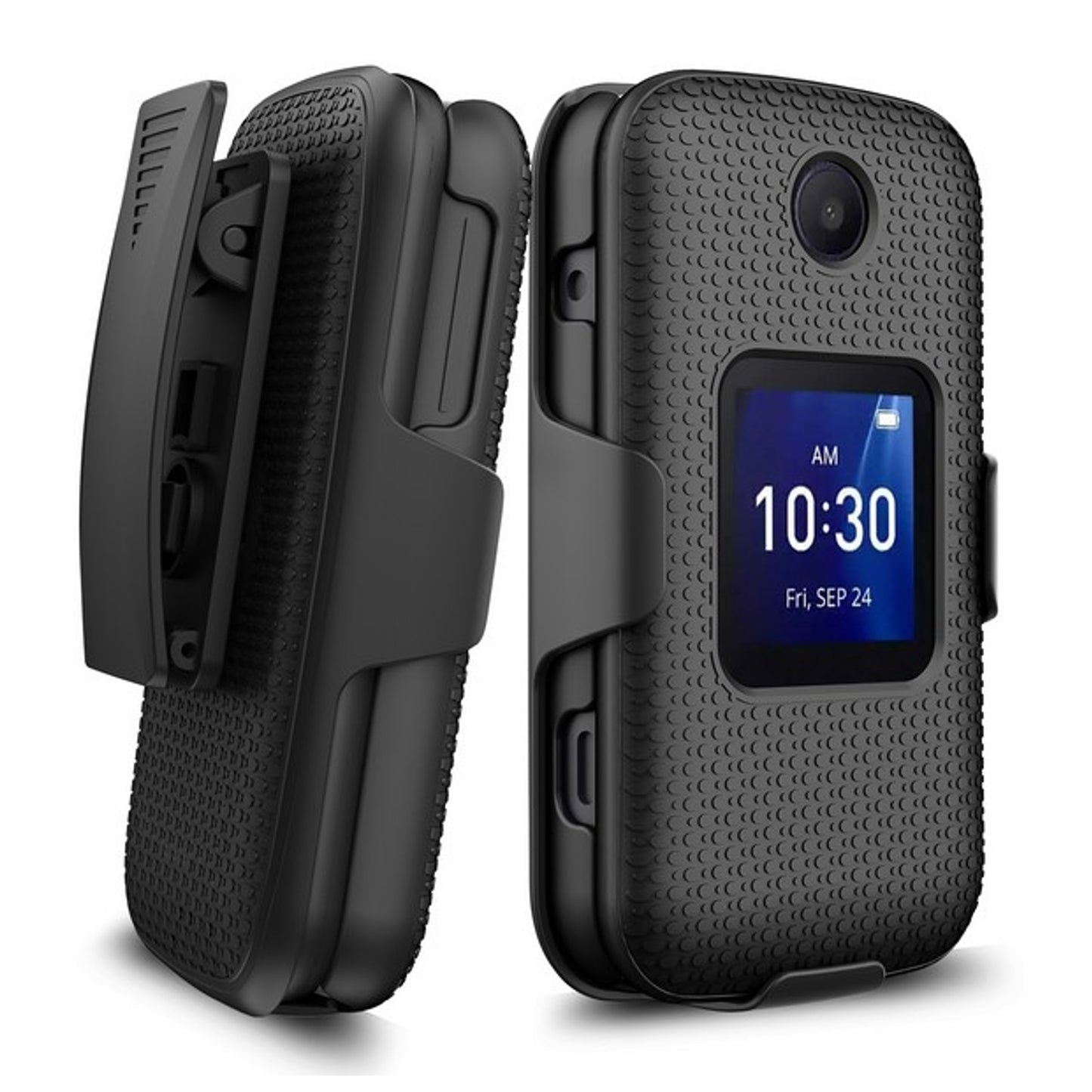 For TCL Flip Pro Hybrid Armor Holster with Swivel Belt Clip Heavy Duty 3 in 1 Defender Full Protective Shockproof Rugged Phone Case Cover