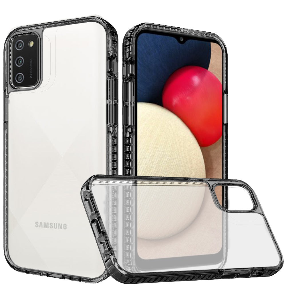 For Samsung Galaxy A02S Crystal Transparent Rugged Shockproof Hybrid PC+TPU Colorful Buttons Military Grade Protection Back Phone Case Cover