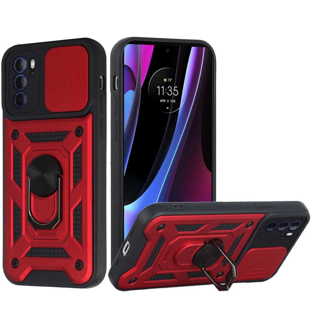 For Motorola Edge+ 2022 /Edge Plus Hybrid Cases with Camera Lens Cover, Ring Holder Kickstand Rugged Dual Layer Phone Case Cover