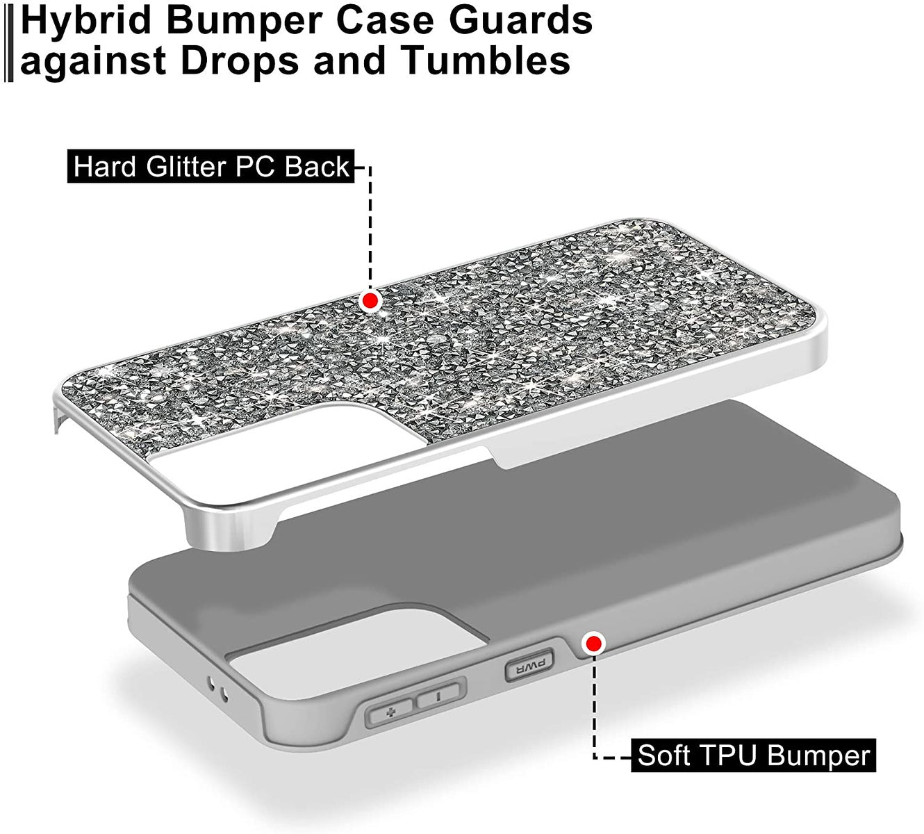 For Apple iPhone 13 Pro Max 6.7" Bling Rhinestone Diamond Shiny Glitter Hybrid Bumper Rugged Shell Hard PC TPU Rubber Phone Case Cover