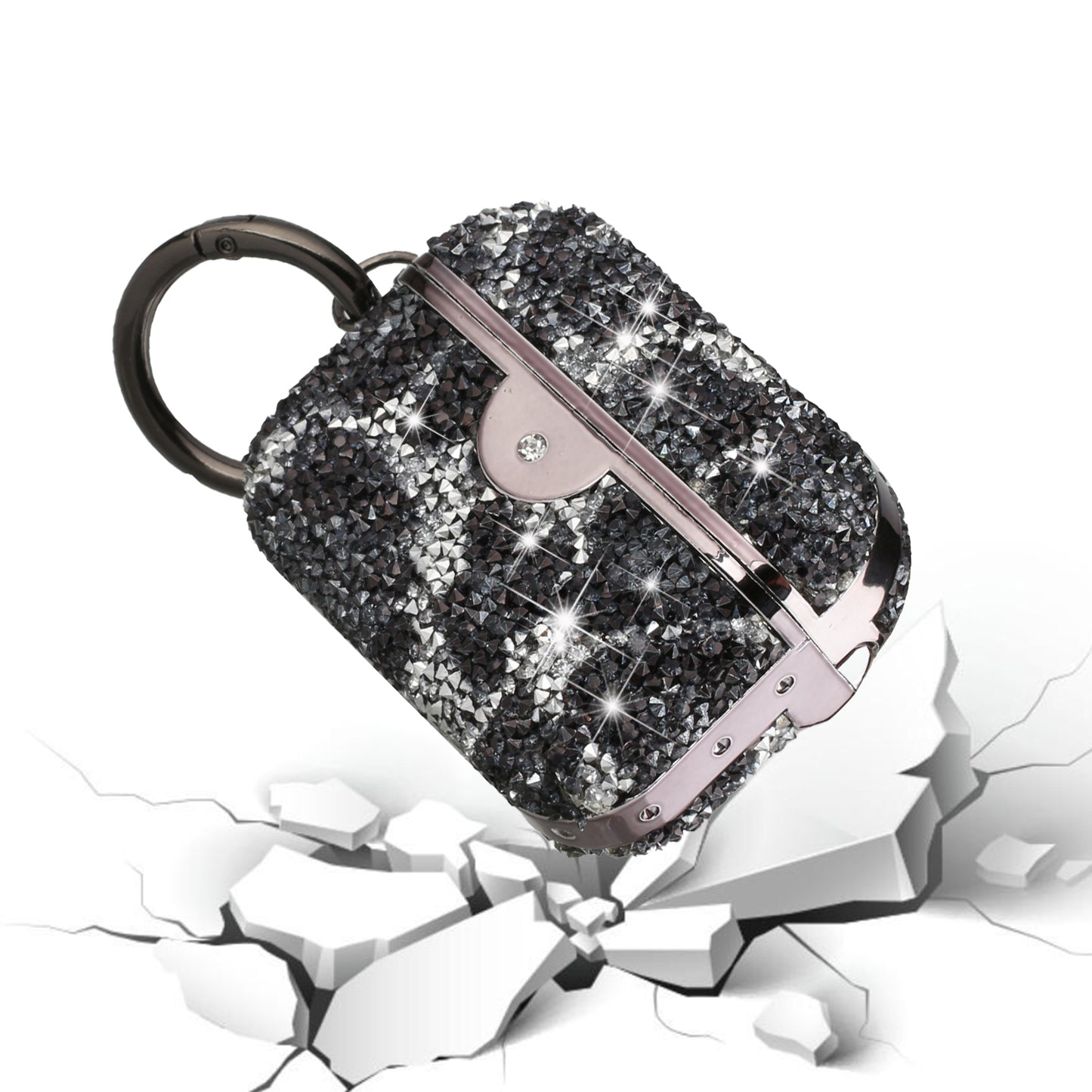 For Apple AirPods 3 (2021) Leopard Design Sparkly Diamond Shockproof Bling Rhinestone Glitter with Hook Hard Carrying Phone Case Cover