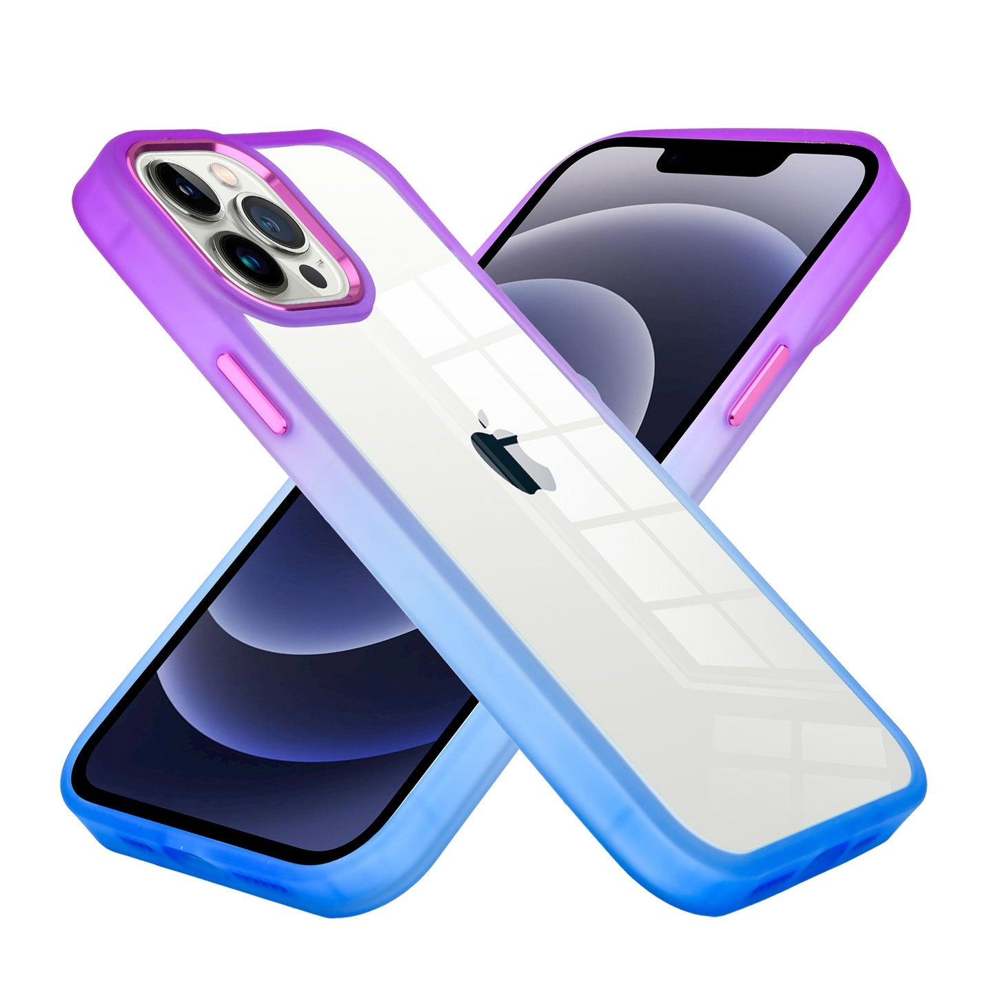 For Apple iPhone 13 Pro Max 6.7" Transparent Two Tone Gradient Colorful Frame Hybrid Rubber TPU Gummy Hard PC Phone Case Cover