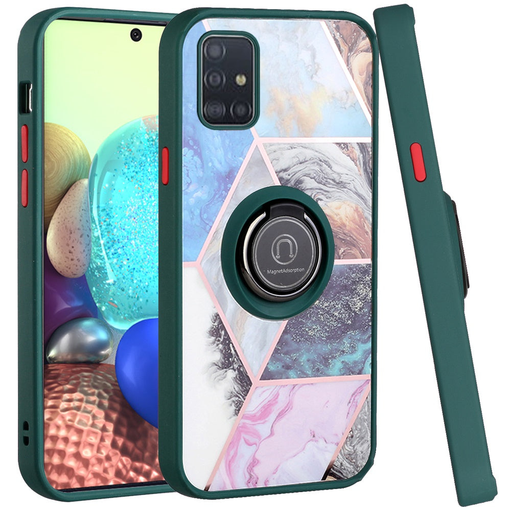 For Samsung Galaxy A71 5G Unique Marble Design with Magnetic Ring Kickstand Holder Hybrid TPU Hard Shockproof Armor Phone Case Cover